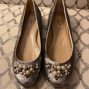 Valentino Sequin Pearl Accent Flats